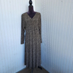 Tommy Hilfiger Womens Dot Black Brown Tan Maxi Long Sleeve Dress Lined Sz 14